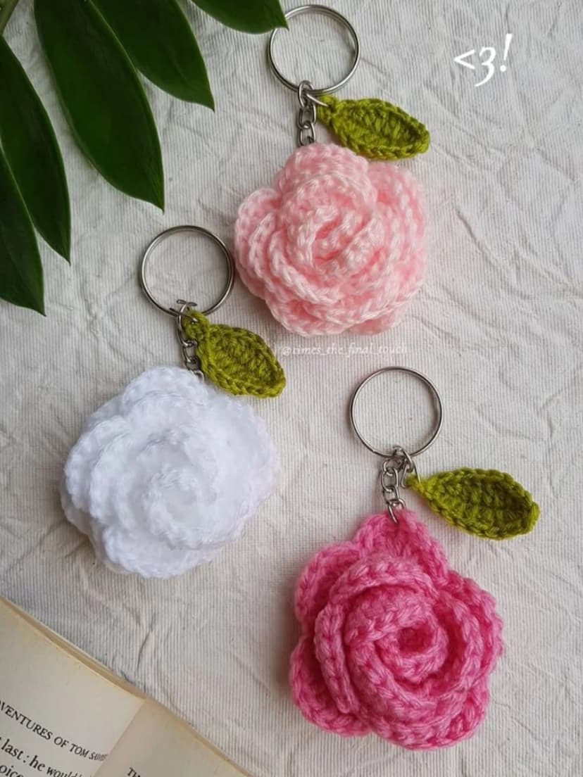 Crochet Rose Keychain